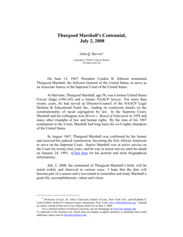 Thurgood Marshall's Centennial, July 2, 2008