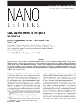 DNA Translocation in Inorganic Nanotubes