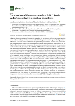 Germination of Dracaena Cinnabari Balf.F. Seeds Under Controlled Temperature Conditions