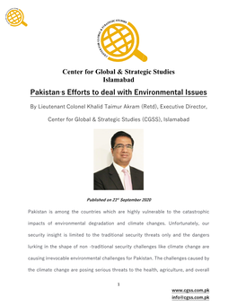 Center for Global & Strategic Studies Islamabad Pakistan's Efforts to Deal