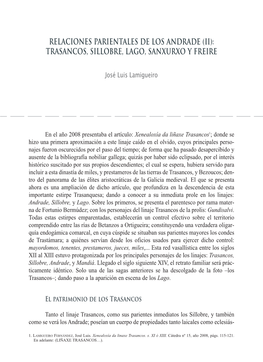 Relaciones Parientales De Los Andrade (Ii): Trasancos, Sillobre, Lago, Sanxurxo Y Freire
