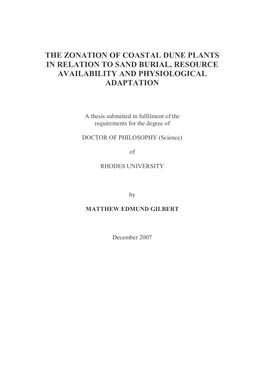 The Zonation of Coastal Dune Plants in Relation to Sand Burial, Resource Availability and Physiological Adaptation