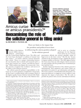 Reexamining the Role of the Solicitor General in Filing Amici by RICHARD L