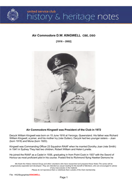 Air Commodore D.W. KINGWELL CBE, DSO