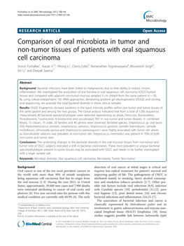 Comparison of Oral Microbiota in Tumor and Non-Tumor Tissues of Patients with Oral Squamous Cell Carcinoma