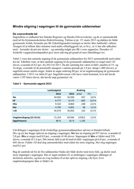 Mindre Stigning I Søgningen Til De Gymnasiale Uddannelser