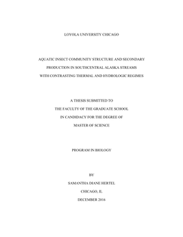 Aquatic Insect Community Structure and Secondary