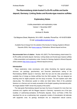 The Rammelsberg Shale-Hosted Cu-Zn-Pb Sulfide and Barite Deposit, Germany: Linking Sedex and Kuroko-Type Massive Sulfides