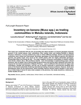 Inventory on Banana (Musa Spp.) As Trading Commodities in Maluku Islands, Indonesia