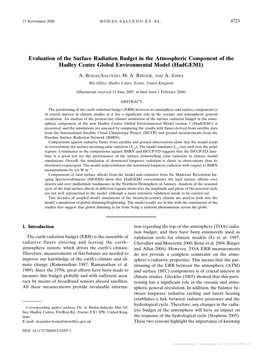 Evaluation of the Surface Radiation Budget in the Atmospheric Component of the Hadley Centre Global Environmental Model (Hadgem1)