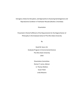 Estrogens, Endocrine Disruption, and Approaches to Assessing Gametogenesis and Reproductive Condition in Freshwater Mussels (Bivalvia: Unionidae)