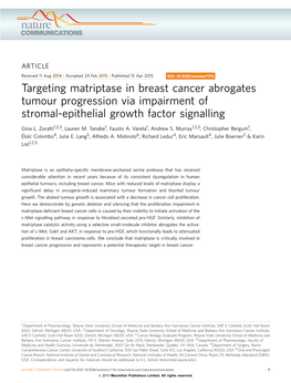 Targeting Matriptase in Breast Cancer Abrogates Tumour Progression Via Impairment of Stromal-Epithelial Growth Factor Signalling