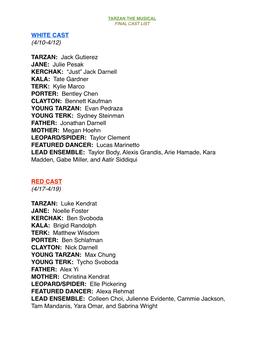 Tarzan Final Cast List