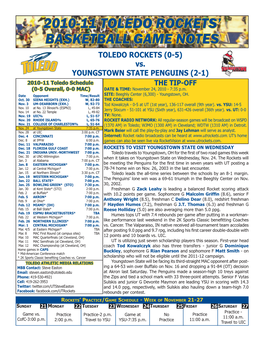 2010-11 Toledo Rockets' Basketball Game Notes