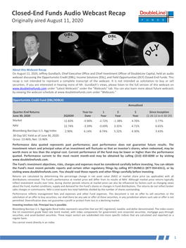 Closed End Funds Webcast Recap