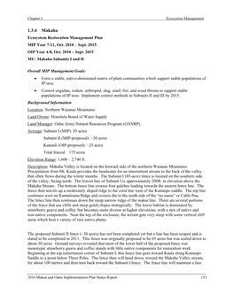 1.3.4 Makaha Ecosystem Restoration Management Plan MIP Year 7-11, Oct