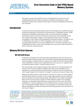 Error Correction Code in Soc FPGA-Based Memory Systems