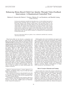 Enhancing Home-Based Child Care Quality Through Video-Feedback Intervention: a Randomized Controlled Trial