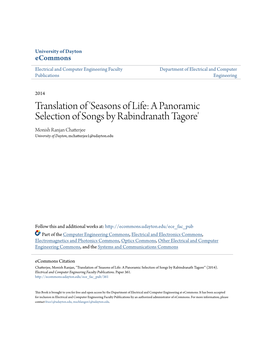 Translation of 'Seasons of Life: a Panoramic Selection of Songs by Rabindranath Tagore' Monish Ranjan Chatterjee University of Dayton, Mchatterjee1@Udayton.Edu