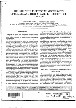 The Eocene to Pleistocene Vertebrates of Bolivia and Their Stratigraphic Context a Review