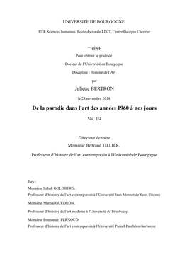 De La Parodie Dans L'art Des Années 1960 À Nos Jours