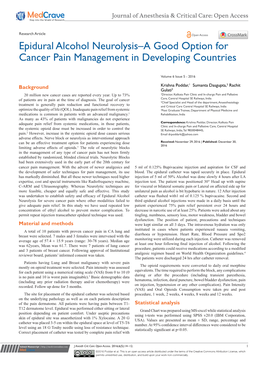 Epidural Alcohol Neurolysis–A Good Option for Cancer Pain Management in Developing Countries