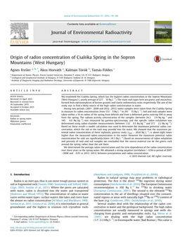 Origin of Radon Concentration of Csaloka Spring in The