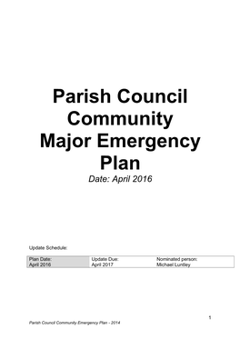 Parish Council Community Major Emergency Plan Date: April 2016