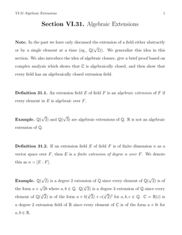 Section VI.31. Algebraic Extensions