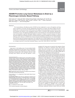 ADAM9 Promotes Lung Cancer Metastases to Brain by a Plasminogen Activator-Based Pathway