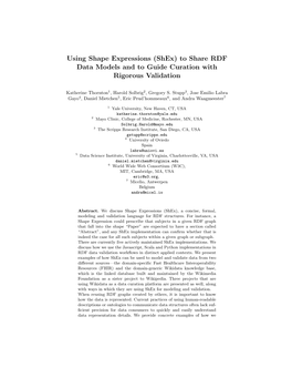 Using Shape Expressions (Shex) to Share RDF Data Models and to Guide Curation with Rigorous Validation