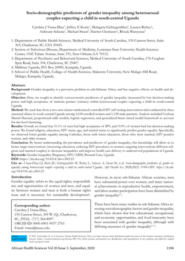 Socio-Demographic Predictors of Gender Inequality Among Heterosexual Couples Expecting a Child in South-Central Uganda