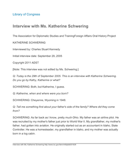 Interview with Ms. Katherine Schwering