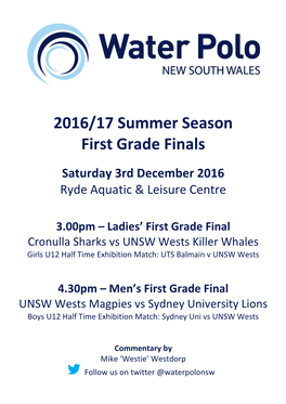 2016/17 Summer Season First Grade Finals