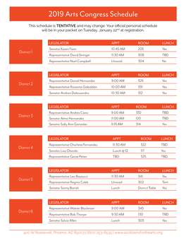 2019 Arts Congress Schedule