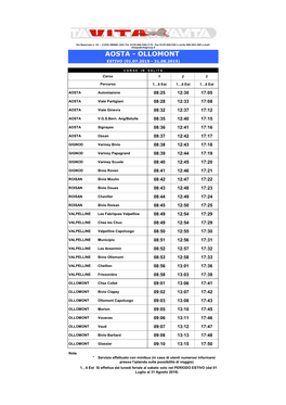 Aosta - Ollomont Estivo (01.07.2019 - 31.08.2019)