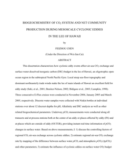 Biogeochemistry of Co2 System and Net Community