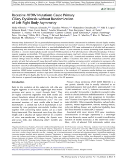 Recessive HYDIN Mutations Cause Primary Ciliary Dyskinesia Without