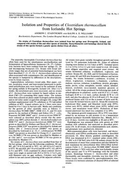 Clostridium Thermocellum from Icelandic Hot Springs ANDREW C