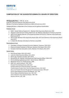 Composition of the Suggested Kemira Oyj Board of Directors