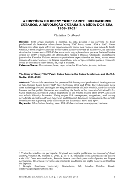 A História De Benny “Kid” Paret: Boxeadores Cubanos, a Revolução Cubana E a Mídia Dos Eua, 1959-19621