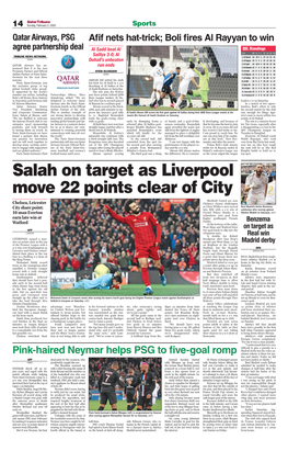 Salah on Target As Liverpool Move 22 Points Clear of City