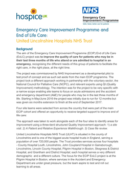 Emergency Care Improvement Programme and End of Life Care: United Lincolnshire Hospitals NHS Trust