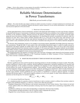 Reliable Moisture Determination in Power Transformers