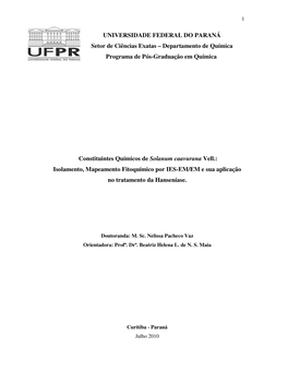 UNIVERSIDADE FEDERAL DO PARANÁ Setor De Ciências Exatas – Departamento De Química Programa De Pós-Graduação Em Química