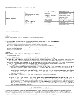 EDITED PEDIGREE for 2018 out of LEGAL ART (GB)