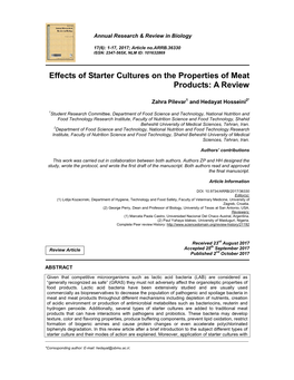 Effects of Starter Cultures on the Properties of Meat Products: a Review