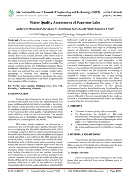 Water Quality Assessment of Paravoor Lake