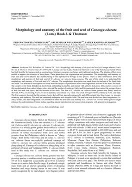 Morphology and Anatomy of the Fruit and Seed of Cananga Odorata (Lam.) Hook.F