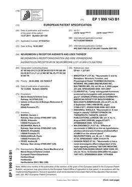 Neuromedin U Receptor Agonists and Uses Thereof Neuromedin-U-Rezeptoragonisten Und Ihre Verwendung Agonistes Du Récepteur De Neuromédine U Et Leurs Utilisations